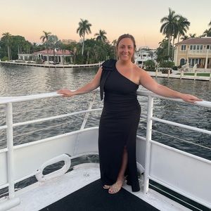 One Shoulder Long Formal Dresses Sleeveless Ruched Bodycon Slit Maxi Dress